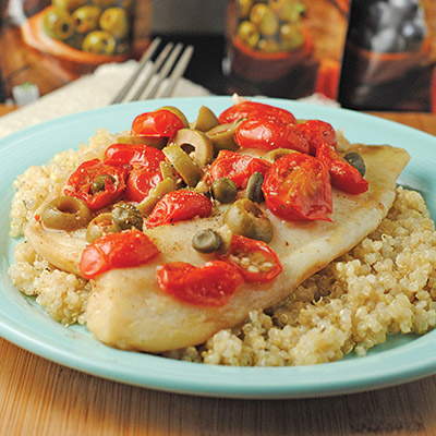 Grilled Tilapia with Olives, Tomatoes, &#038; Capers