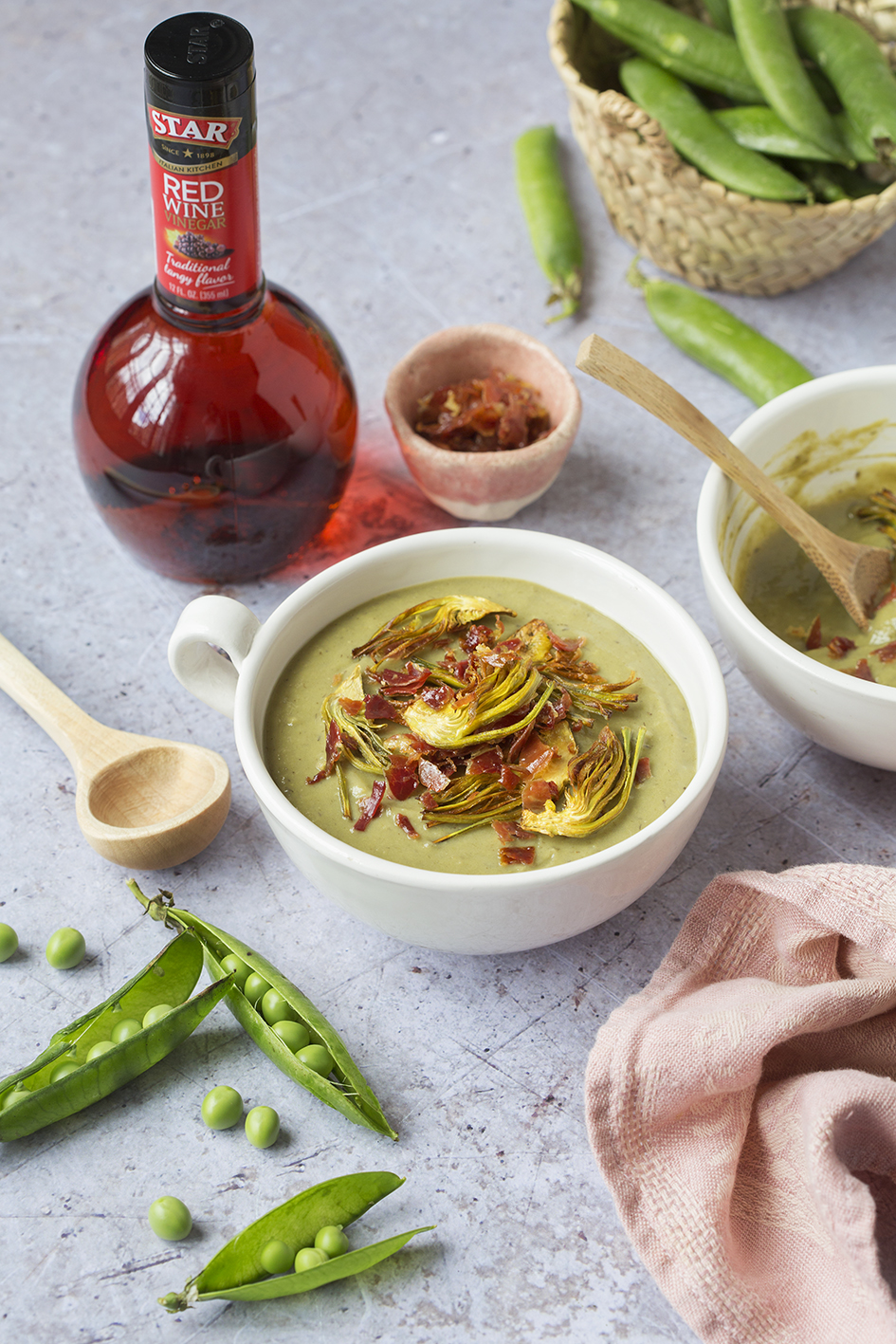 Green pea, artichoke and asparagus soup