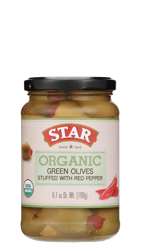 Organic Green Olives Stuffed with Pepper
