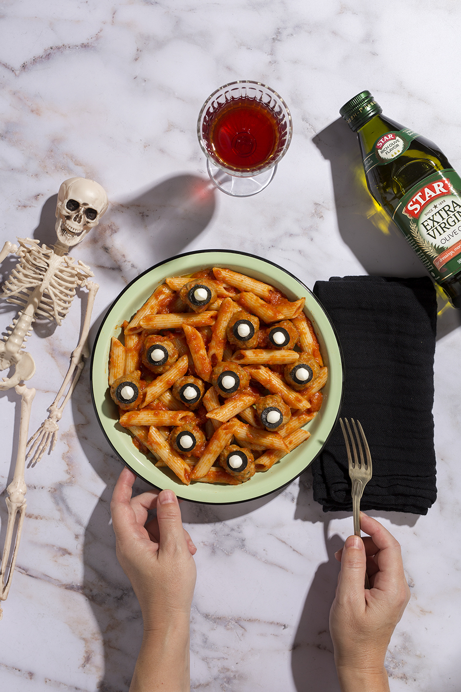 Halloween Penne with Meatballs