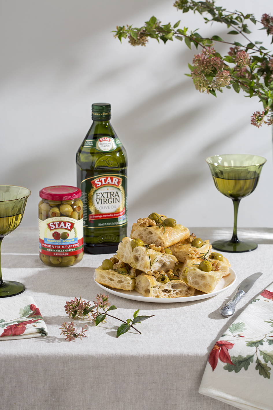 Festive Focaccia with Olives, Walnuts, and Herbs