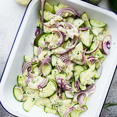 This recipe for Creamy Cucumber Salad creates a light, delicious, and refreshing summer salad, perfect for all those awesome outdoor barbecues and picnics! #STARFineFoods