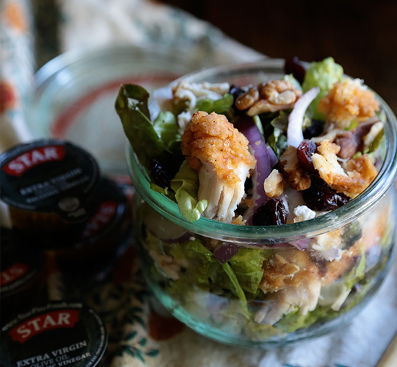 This Crispy Chicken Goat Cheese and Cherry Salad recipe is perfect for lunch time!  #STARFineFoods