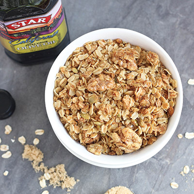 This simple homemade granola recipe with olive oil, walnuts, pepitas, coconut, and brown sugar is sure to have your family wanting more . #STARFineFoods