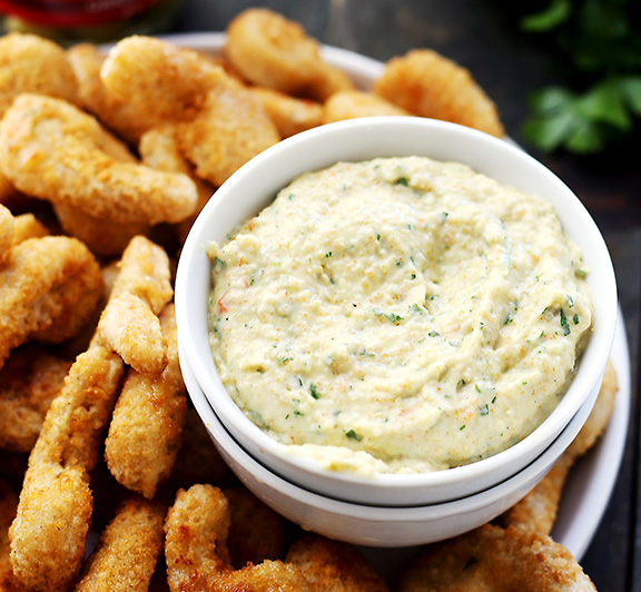 Flavorful, creamy and very delicious Olives Aioli Dip served with perfectly crunchy battered shrimp.
 #STARFineFoods