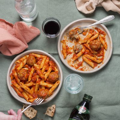 Penne with meatballs