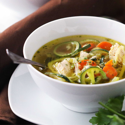 It only takes 20 minutes to create this amazing, healthy bowl of Chicken Zoodle Soup that's prepared in a pressure cooker! #STARFineFoods